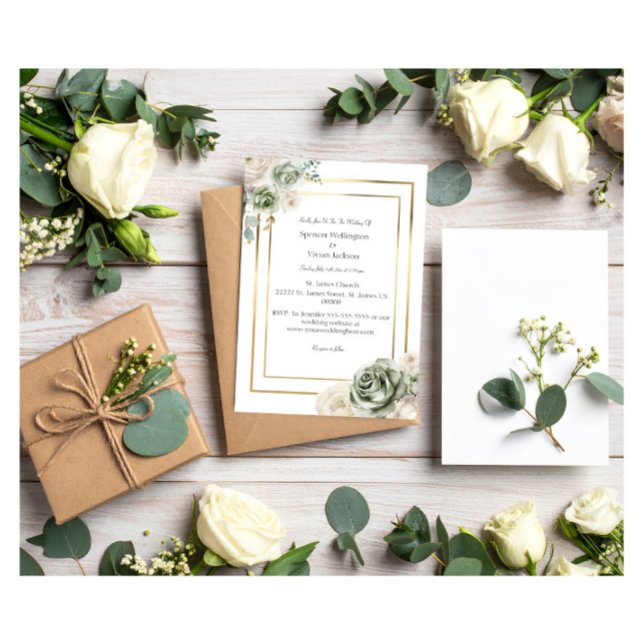 Vintage und elegante Green Gold Micro Wedding Einladung (Von Creator hochgeladen)