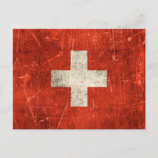 Vintage und gekratzte Flagge der Schweiz Postkarte