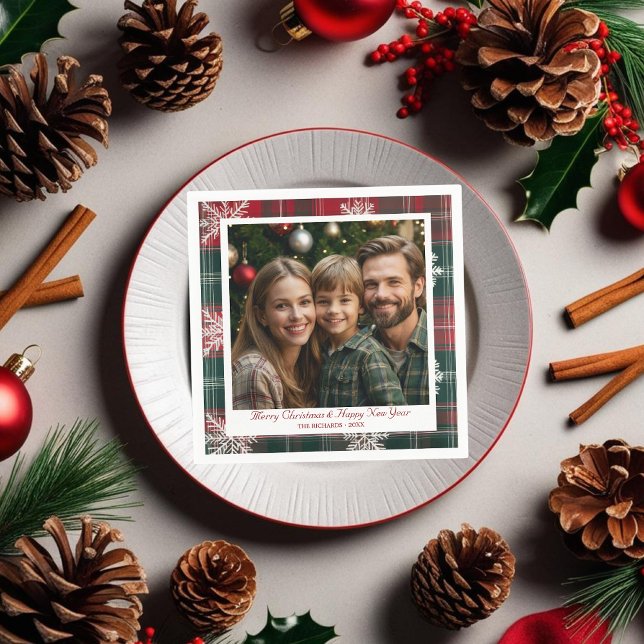 Vintage und moderne Rot- und Grüne Schneeflocken Serviette (Vintage and Modern Red and Green Snowflakes Napkins)