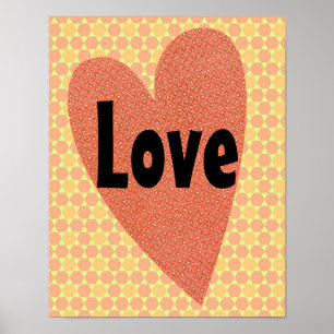 Vintage- und Retro-Herz-Liebe-Orange-Kunstposter Poster