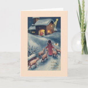 Vintage ungarische Engelnativity-Weihnachtskarte Feiertagskarte