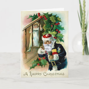 Vintage-ungerade Weihnachtsmann und gruseliges Kin Feiertagskarte