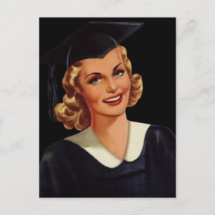 Vintage Uni Co-Ed Abschluss Frau Ankündigungspostkarte