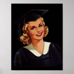 Vintage Uni Co-Ed Abschluss Frau Poster