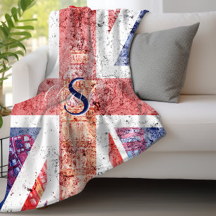 Vintage Union Jack Flagge mit Monogramm Fleecedecke