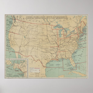 Vintage United Staaten Lighthouse Map (1898) Poster
