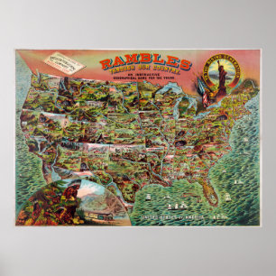 Vintage United Staaten Map Rambles Travel Poster
