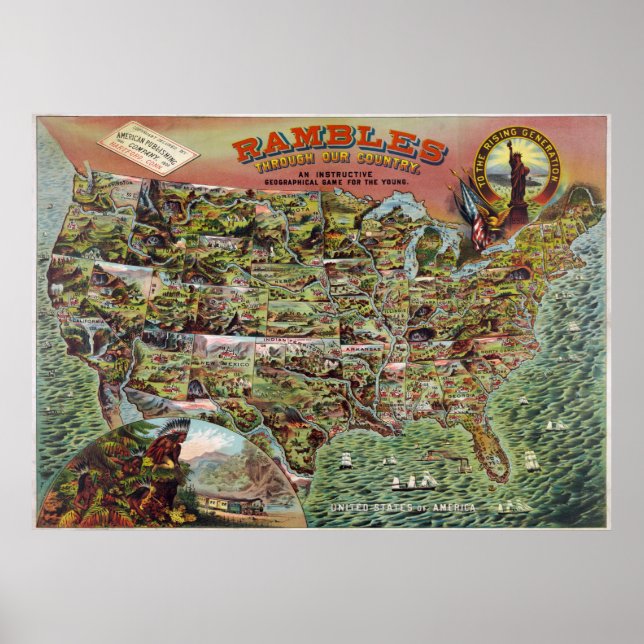 Vintage United Staaten Map Rambles Travel Poster (Vorne)