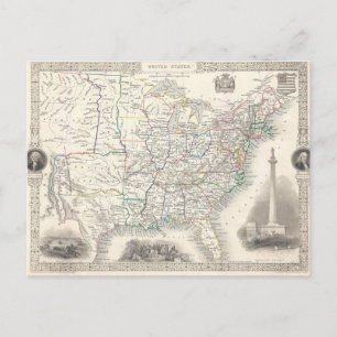 Vintage United Staaten Map von Tallis und Rapkin Postkarte