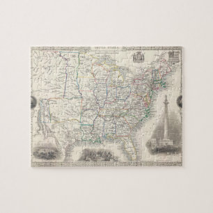 Vintage United Staaten Map von Tallis und Rapkin Puzzle
