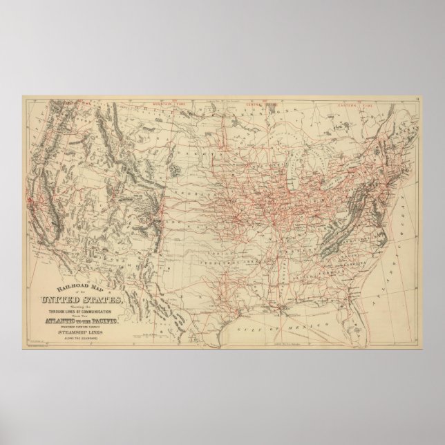 Vintage United Staaten Railroad Map (1886) Poster (Vorne)