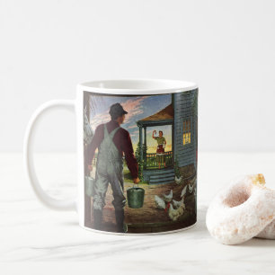 Vintage-Unternehmen, Bauernhof mit Landwirt und Hü Kaffeetasse