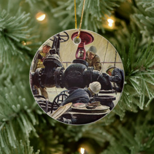 Vintage-Unternehmen, Ölplattform im Ozean Keramik Ornament