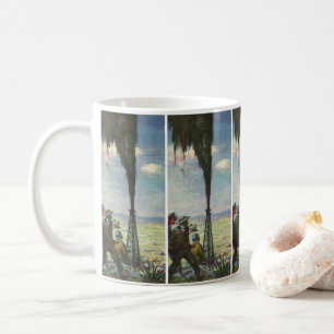 Vintage-Unternehmen, sprudelnde Ölquelle mit Arbei Tasse