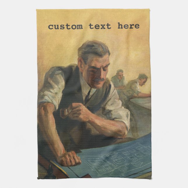 Vintage Unternehmensarchitektur und Gebäude-Bluepr Geschirrtuch (Vertikal)