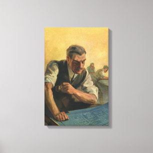 Vintage Unternehmensarchitektur und Gebäude-Bluepr Leinwanddruck