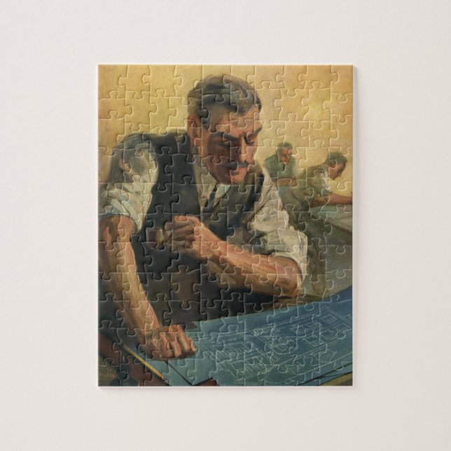 Vintage Unternehmensarchitektur und Gebäude-Bluepr Puzzle (Vertikal)