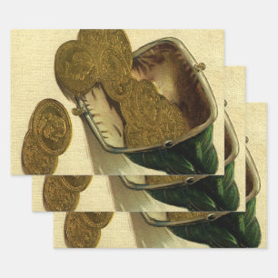 Vintage Unternehmensfinanzierung, Goldmünzen in Ge Geschenkpapier Set