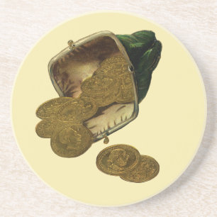 Vintage-Unternehmensfinanzierung, Goldmünzgeld im  Sandstein Untersetzer