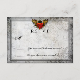 Vintage Urban Tattoo geflügelte Herz-RSVP-Karten RSVP Karte