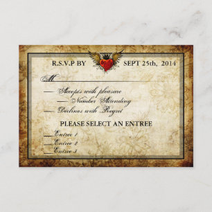Vintage Urban Tattoo geflügelte Herz RSVP-Karten RSVP Karte