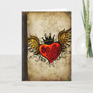 Vintage Urban Tattoo Winged Heart Greeting Cards Karte