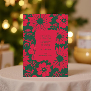 Vintage Urlaubskarte  Wasser Rote Grüne Blüte