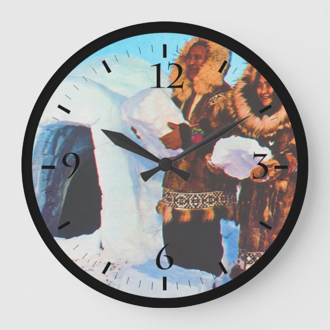 Vintage US Alaska Iglu-Erbauer Große Wanduhr (Vorderseite)