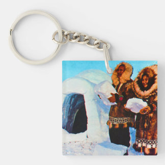 Vintage US Alaska Iglu-Erbauer Schlüsselanhänger