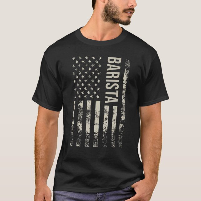 Vintage US American Flag Barista T-Shirt (Vorderseite)