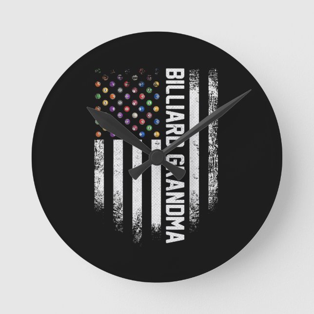 Vintage US-amerikanische Flag Pool Billiard Runde Wanduhr (Vorderseite)