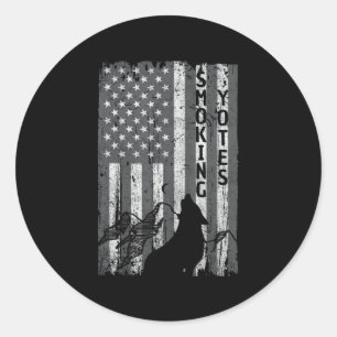 Vintage-US-Flag-Kojoten-Jagd-Jäger-T-Shirt Jäger Runder Aufkleber