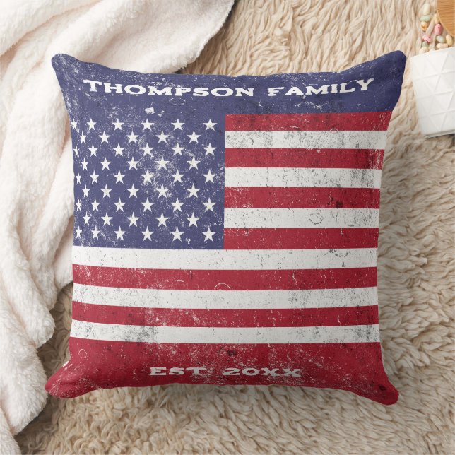 Vintage US-Flagge - Amerikanische Rot-Weiß-Familie Kissen (Decke)