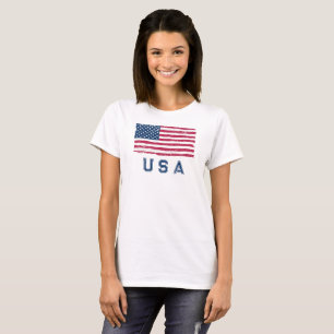 Vintage US-Flagge (Blauer Text) T - Shirt von Frau