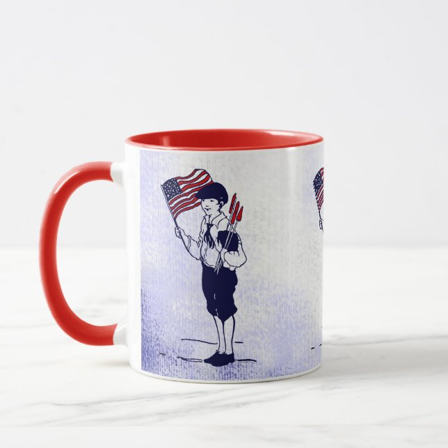 Vintage US-Flagge und Feuerwerkskörper Patriotisch Tasse (Links)