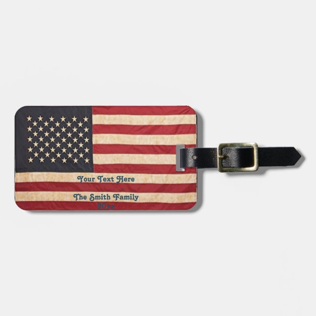 Vintage US Flagge unter amerikanischer Flagge Gepäckanhänger (Vorderseite horizontal)