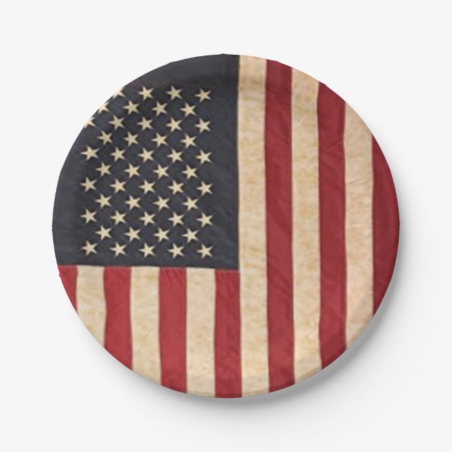 Vintage US Flagge unter amerikanischer Flagge Pappteller (Vorderseite)
