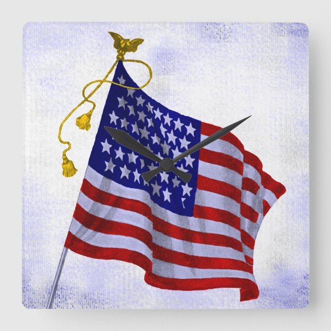 Vintage US Flagge US-Uhr Quadratische Wanduhr (Vorderseite)