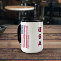 Vintage US-Flagge (Vertikal) / Tasse mit rotem Tex