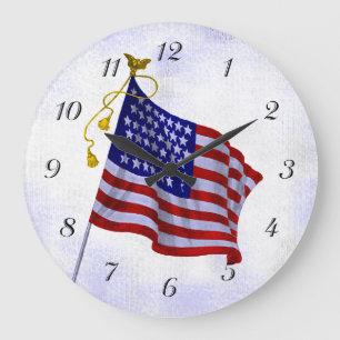 Vintage-US-Flaggenuhr mit Zahlen Große Wanduhr