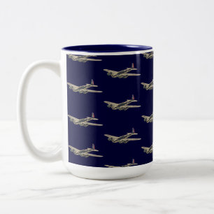 Vintage US-Flugzeug aus dem Zweiten Weltkrieg 2 Zweifarbige Tasse