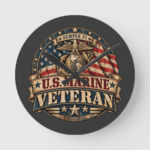 Vintage-US-Marine-Veteran-Semper-Fi-patriotisch Runde Wanduhr