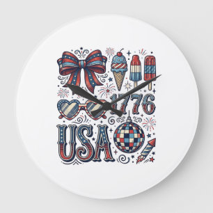 Vintage USA 1776 Patriotisches Sommer-Shirt Design Große Wanduhr