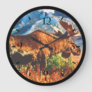 Vintage USA Alaska Bull-Elch Große Wanduhr