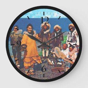 Vintage USA Alaska Eskimo-Tänzer Große Wanduhr