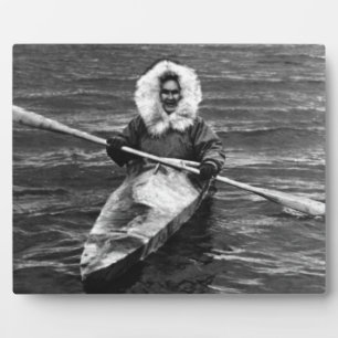 Vintage USA Alaska Eskimo und sein Kajak 1970 Fotoplatte