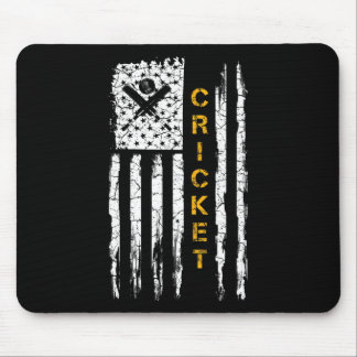 Vintage Usa American Flag Cricket Player Silhouett Mousepad