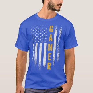 Vintage USA American Flag Gamer Funny Gaming Video T-Shirt