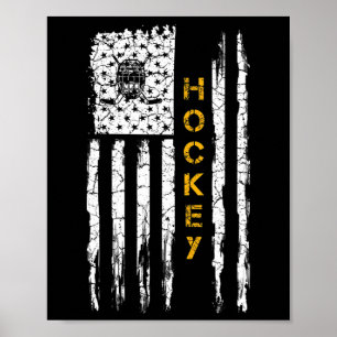 Vintage-USA-Amerikanische-Flagge-Hockeyspieler-Sil Poster
