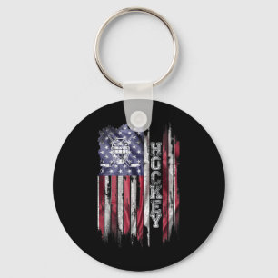 Vintage-USA-Amerikanische-Flagge-Hockeyspieler-Sil Schlüsselanhänger
